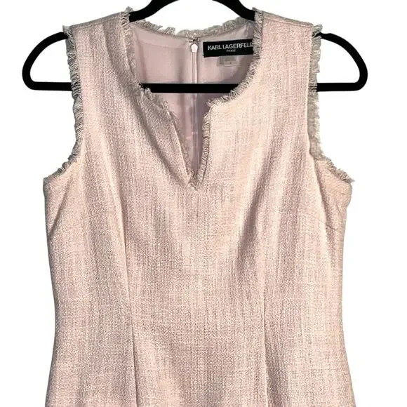 Karl Lagerfeld Paris Pink Tweed Shift Dress with Front Pockets Size 6 - Picture 3 of 10